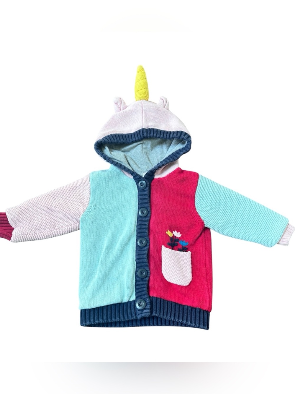 Hanna Andersson unicorn knit colorblock lined cotton button jacket sweatshirt 80